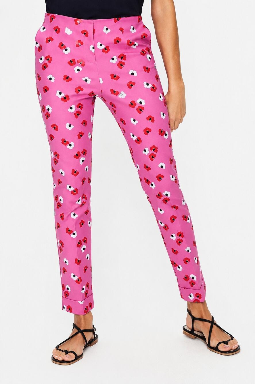 Boden Womens Kensington Turn-Up Trousers Pants NWT 12R Pink Floral UnikkoCuffed